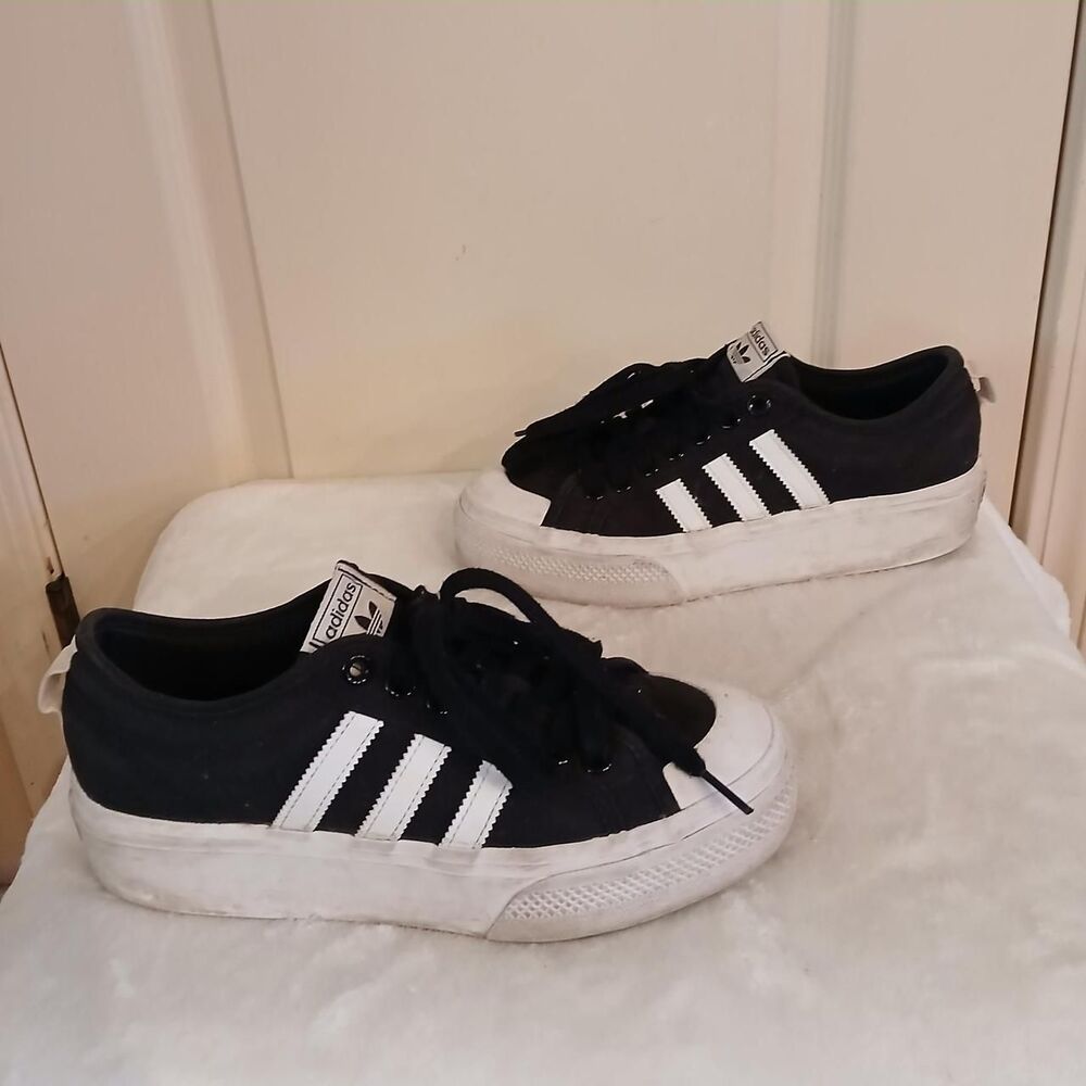 Adidas Nizza Women's Black and White Platform Sneakers Sz 8.5 Grunge Skater - Picture 3 of 7